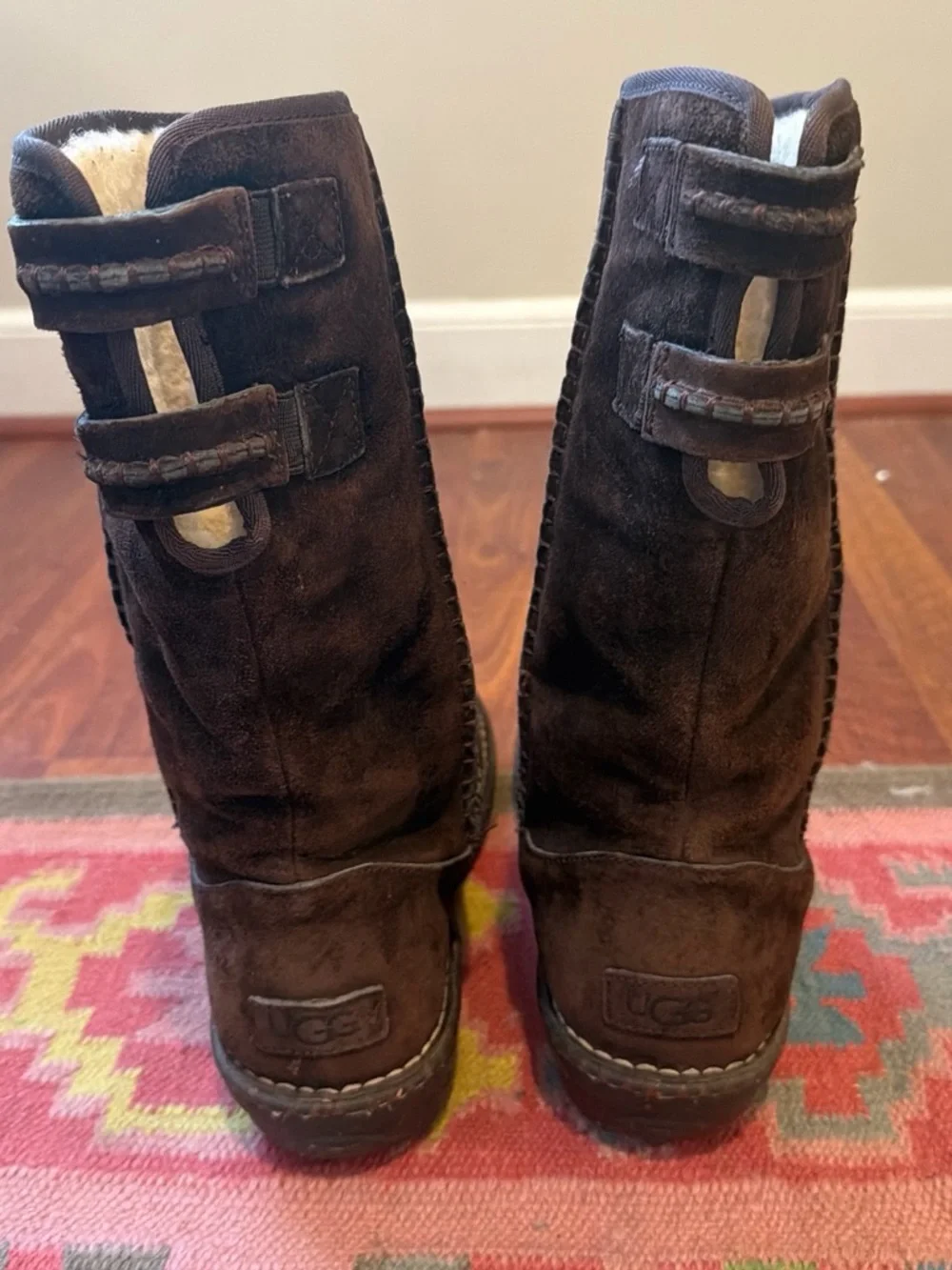 UGG Chocolate Brown Suede Shearling Mid-Calf Boots